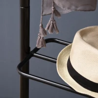 HOMCOM Clothes Rail, Bamboo Coat Stand, Garment Rack with Open Shelves and Fabric Storage Box for Bedroom, Hallway, Dark Walnut(m-8)