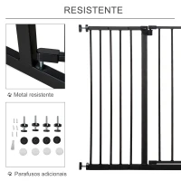 PawHut Barreira de Segurança para Animais de Estimação Extensível para Escadas e Portas Barreira de Segurança para Cães 76-107x76 cm Preto(m-4)
