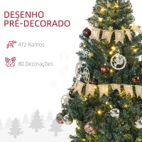 HOMCOM Árvore de Natal Artificial com 100 Luzes LED 472 Ramos e 80 Decorações para Interior Aço Ø91x150 cm Verde(m-6)