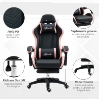 Vinsetto Scaun de gaming din piele ecologica PU si otel pentru dormitor sau camera de zi cu inaltime reglabila si spatar inclinabil, 65x65x121-129 cm, roz si negru(m-7)
