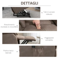 HOMCOM Poltrona Alzapersona Reclinabile 150° max con Telecomando e Poggiapiedi, 75x93x110 cm, Marrone(m-4)