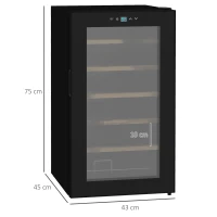 HOMCOM Weinkühlschrank klein Wohnzimmer für 24 Flaschen, einstellbare Temperatur 5 bis 20° C, LED-Beleuchtung, schwarz, 43 x 45 x 75 cm(m-3)
