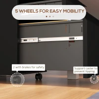 Vinsetto 3-Drawer Mobile Filing Cabinet with Pencil Tray, Steel Lockable File Cabinet for Letter, A4 and Legal Size, Pre-Assembled Body, Black(m-7)