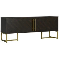 HOMCOM Dulap Suport TV Pana la 55" cu 2 Dulapioare, Mobila de Sufragerie din Lemn cu Picioare Metalice, 120x39x50 cm, Maro si Auriu(m-10)