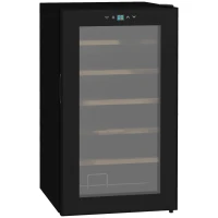 HOMCOM Weinkühlschrank klein Wohnzimmer für 24 Flaschen, einstellbare Temperatur 5 bis 20° C, LED-Beleuchtung, schwarz, 43 x 45 x 75 cm(m-1)