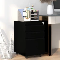 Vinsetto 3-Drawer Mobile Filing Cabinet with Pencil Tray, Steel Lockable File Cabinet for Letter, A4 and Legal Size, Pre-Assembled Body, Black(m-2)
