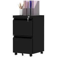 Vinsetto 2-Drawer Mobile Filing Cabinet, Steel Lockable File Cabinet for Letter, A4 and Legal Size, Pre-Assembled Body, Black(m-1)