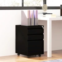 Vinsetto 3-Drawer Mobile Filing Cabinet with Pencil Tray, Steel Lockable File Cabinet for Letter, A4 and Legal Size, Pre-Assembled Body, Black(m-10)