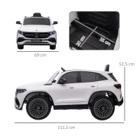 HOMCOM Elektrische kinderauto, gelicenseerde Mercedes-Benz EQA, 3-8 km/u, muziek, koplampen, claxon, afstandsbediening, wit(m-3)