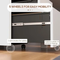 Vinsetto 3-Drawer Vertical Filing Cabinet with Pencil Tray, Lock and 5 Wheels, Steel Mobile File Cabinet, for A4, Legal and Letter Size, Pre-Assembled Body, White(m-7)