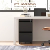 Vinsetto 2-Drawer Mobile Filing Cabinet, Steel Lockable File Cabinet for Letter, A4 and Legal Size, Pre-Assembled Body, Black(m-8)