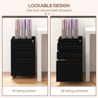 Vinsetto 3-Drawer Mobile Filing Cabinet with Pencil Tray, Steel Lockable File Cabinet for Letter, A4 and Legal Size, Pre-Assembled Body, Black(m-6)