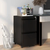 Vinsetto 2-Drawer Mobile Filing Cabinet, Steel Lockable File Cabinet for Letter, A4 and Legal Size, Pre-Assembled Body, Black(m-2)