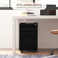 Vinsetto 3-Drawer Mobile Filing Cabinet with Pencil Tray, Steel Lockable File Cabinet for Letter, A4 and Legal Size, Pre-Assembled Body, Black(m-8)
