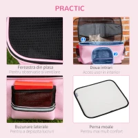 PawHut Geanta de transport pentru pisici si caini dotata cu 2 usi cu fermoar, sac cu buzunare si perna, 50x35x36cm, rosu(m-4)