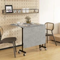 HOMCOM Mobile Drop Leaf Table, Folding Dining Table with 6 Wheels & Brakes, Kitchen Table for Small Spaces, Grey Marble Effect(m-10)