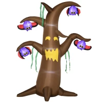 Outsunny 8ft Inflatable Halloween Ghost Tree with Upside-down Bats Showing Teeth Wings, Blow-Up Outdoor LED Display for Lawn, Garden, Party(m-1)