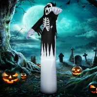 HOMCOM 12ft Inflatable Halloween Skeleton Ghost, Blow-Up Outdoor LED Display with LED Lights for Garden, Party, Holiday(m-2)