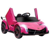 HOMCOM Elektrische Kinderauto, gelicentieerde Lamborghini Veneno, 3-7 km/u, Vleugeldeuren, Muziekspeler, Afstandsbediening, roze(m-10)