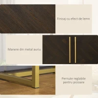 HOMCOM Dulap Suport TV Pana la 55" cu 2 Dulapioare, Mobila de Sufragerie din Lemn cu Picioare Metalice, 120x39x50 cm, Maro si Auriu(m-7)