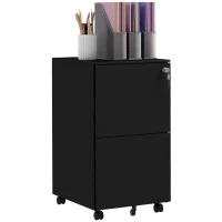 Vinsetto 2-Drawer Vertical Filing Cabinet with Lock and 5 Wheels, Steel Mobile File Cabinet, for A4, Legal and Letter Size, Pre-Assembled Body, Black(m-1)