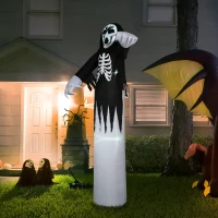 HOMCOM 12ft Inflatable Halloween Skeleton Ghost, Blow-Up Outdoor LED Display with LED Lights for Garden, Party, Holiday(m-10)