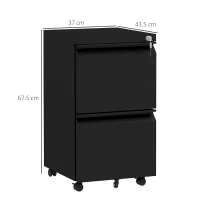 Vinsetto 2-Drawer Mobile Filing Cabinet, Steel Lockable File Cabinet for Letter, A4 and Legal Size, Pre-Assembled Body, Black(m-3)