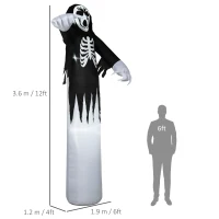 HOMCOM 12ft Inflatable Halloween Skeleton Ghost, Blow-Up Outdoor LED Display with LED Lights for Garden, Party, Holiday(m-3)