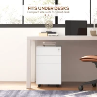 Vinsetto 3-Drawer Vertical Filing Cabinet with Pencil Tray, Lock and 5 Wheels, Steel Mobile File Cabinet, for A4, Legal and Letter Size, Pre-Assembled Body, White(m-8)