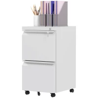 Vinsetto 2-Drawer Mobile Filing Cabinet, Steel Lockable File Cabinet for Letter, A4 and Legal Size, Pre-Assembled Body, White(m-1)
