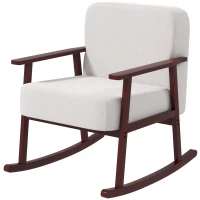 HOMCOM Poltrona a Dondolo in Tessuto Effetto Lino e Legno con Braccioli e Cuscini, 66x78x76 cm, Beige e Marrone(m-10)