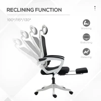 Vinsetto Ergonomic Office Chair, High Back Desk Chair, Reclining Mesh Computer Chair with Adjustable Headrest, Lumbar Support, Foot Rest, Swivel Wheels, Adjustable Height, Black(m-5)