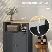 kleankin Dulap de Depozitare de Podea pentru Baie, Dulap de Baie Independent cu Usi Duble si Raft Reglabil, Gri(m-6)