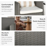 Outsunny 3 Pieces Rattan Bistro Set, Wicker Garden Furniture Set, Glass Top 2-tier Coffee Table and Chairs Set with Pillows and Washable Cushions for Outdoor, Patio, Balcony, Light Grey(m-7)