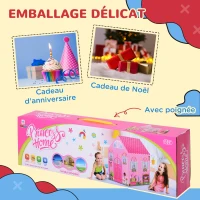 HOMCOM Tente Enfant Tente de Jeu Tente Chateau de Princesse dim. 93L x 69l x 103H cm 2 Portes Polyester Rose(m-7)