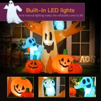 HOMCOM 240cm Large Halloween Scary Lighting Inflatable Tree Ghost 3 Pumpkins Owl 4 LED Indoor Outdoor Holiday Decoration(m-4)
