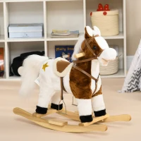 HOMCOM Rocking Horse, Ride-On Horse, with Music, Sounds, Saddle, for Ages 3-6 Years - Brown(m-10)