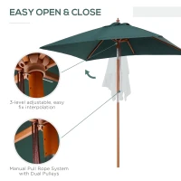 Outsunny 2m x 1.5m Garden Parasol Umbrella with Tilting Sunshade Canopy, Outdoor Market Table Umbrella with Wood and Bamboo Frame, Green(m-6)