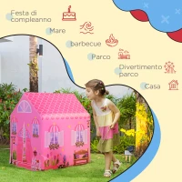 HOMCOM Tenda da Gioco Rosa per Bambina, 3+ Anni (93 x 69 x 103 cm), Idea Regalo, tema Principessa(m-6)