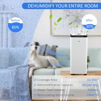 HOMCOM 3500mL Portable Dehumidifier with Air Purifier, 24H Timer, 5 Modes, 16L/Day, for Home Laundry, White(m-4)