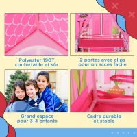 HOMCOM Tente Enfant Tente de Jeu Tente Chateau de Princesse dim. 93L x 69l x 103H cm 2 Portes Polyester Rose(m-5)