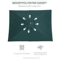 Outsunny 2m x 1.5m Garden Parasol Umbrella with Tilting Sunshade Canopy, Outdoor Market Table Umbrella with Wood and Bamboo Frame, Green(m-5)