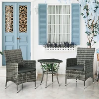 Outsunny 3 Pieces Rattan Bistro Set, Wicker Garden Furniture Set with 2-Tier Coffee Table and Chairs, Washable Cushions, for Outdoor Patio Balcony, Mixed Grey(m-2)