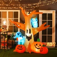 HOMCOM 240cm Large Halloween Scary Lighting Inflatable Tree Ghost 3 Pumpkins Owl 4 LED Indoor Outdoor Holiday Decoration(m-10)
