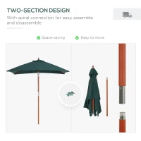 Outsunny 2m x 1.5m Garden Parasol Umbrella with Tilting Sunshade Canopy, Outdoor Market Table Umbrella with Wood and Bamboo Frame, Green(m-7)