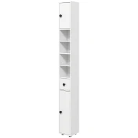 kleankin 180cm Tall Bathroom Cabinet, Slim Bathroom Storage Cabinet with 4 Open Shelves, 2 Door Cupboards and Adjustable Shelves, White(m-11)