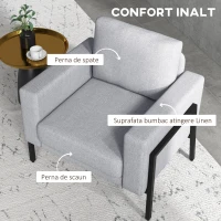 HOMCOM Scaune de Efect Moderne cu Scaun Captusit, Fotoliu Tapitat pentru Dormitor cu Picioare din Otel, Gri Deschis(m-4)