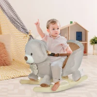 HOMCOM Cavallo a Dondolo a Forma di Orso con Suoni, Cavalluccio a Dondolo per Bambini 18-36 mesi Interattivo, Grigio, 60x33x50cm(m-2)
