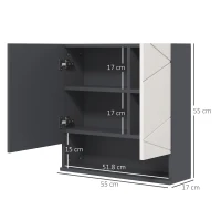 kleankin Bathroom Mirror Cabinet, Wall Mounted Bathroom Storage Cupboard with Adjustable Shelves, 55W x 17D x 55Hcm, Light Grey(m-3)