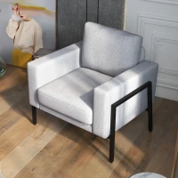HOMCOM Scaune de Efect Moderne cu Scaun Captusit, Fotoliu Tapitat pentru Dormitor cu Picioare din Otel, Gri Deschis(m-7)